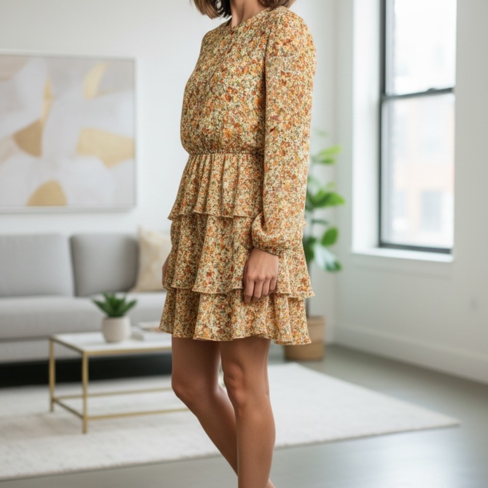Elegant Floral Long Sleeve Dress